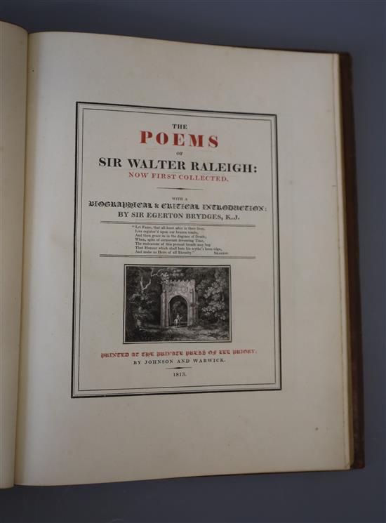 Raleigh, Walter Sir - Poems, one of 100, qto, embossed calf, Johnson and Warwick, Lee Priory, Kent 1813